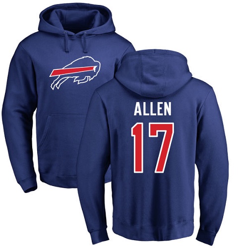 Men NFL Buffalo Bills #17 Josh Allen Royal Blue Name and Number Logo Pullover Hoodie Sweatshirt